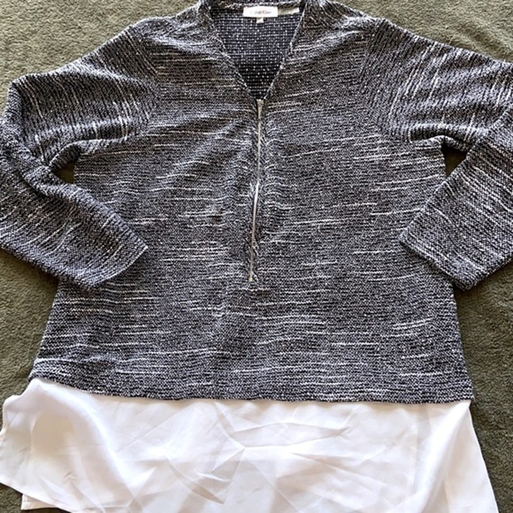 Calvin Klein Black White Tunic Top Logo Zipper Silver Accent Tiered Layer Sz 0X - Picture 8 of 15